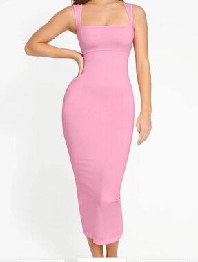 New Popilush Shapewear Pink Square Neck Slimming Seamless Dress XS/S NWT